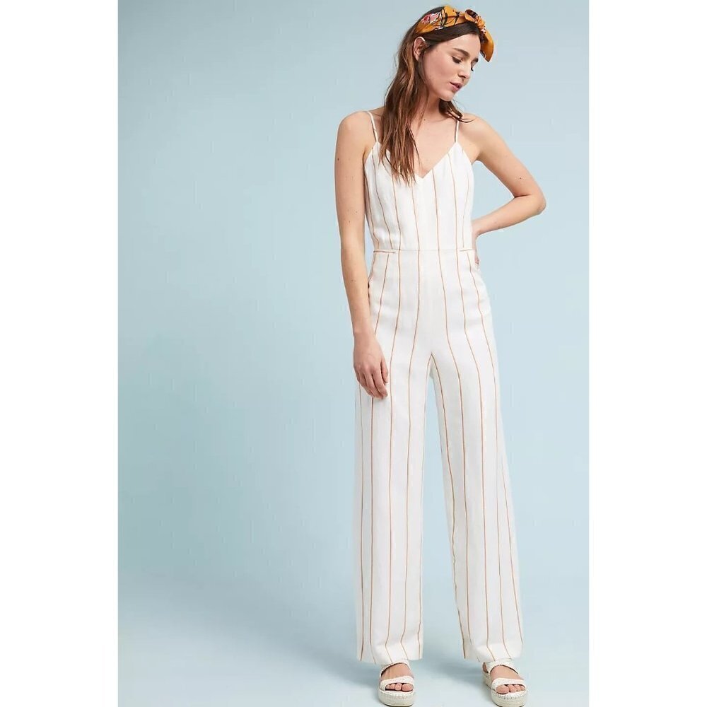 Anthropologie The Essential‎ White Stripe Yarn Dyed Jumpsuit 12